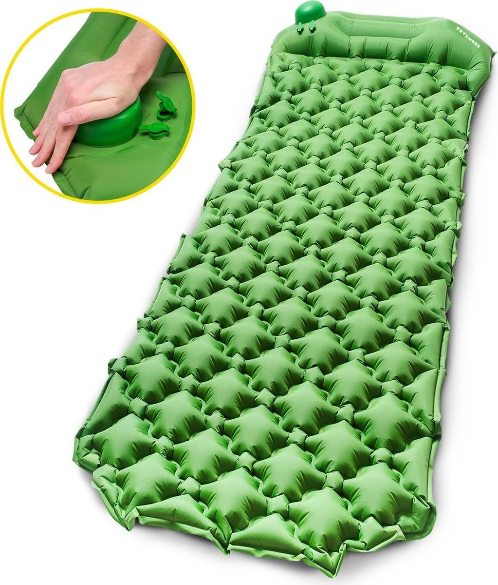 TRVLMORE Slaapmat - Zelfopblazend - 1 Persoons - Ingebouwde Pomp En Kussen - Groen 3 TRVLMORE Slaapmat - Zelfopblazend - 1 Persoons - Ingebouwde Pomp En Kussen - Groen