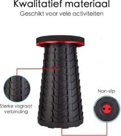 Kampeerkruk - Uitschuifbare Kruk - Rood/Zwart- Tot 120 Kg - Travel Stool - Opvouwbare Campingkruk - Inklapbaar Krukje - Telescopische Kruk - Camping - Outdoor -Buiten Kamperen 1069x1200 1