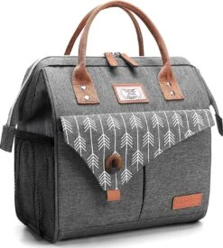 HN® Lunchtas Grijs Pijlen, Geïsoleerde Koeltas, Lekvrij, Extra Grote Opening Voor De Lunch Box, 25×16,5×26cm Design Heren En Dames -Buiten Kamperen 1079x1200