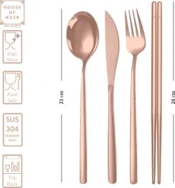 House Of Husk Reisbestek - Reis Bestekset - Chopsticks - Metalen Rietjes Met Borstel - Lepel - Vaatwasserbestendig - RVS - 7 Delig - Rose Goud -Buiten Kamperen 1115x1200 4