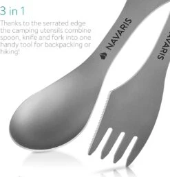 Navaris 2x Spork Titanium Campingbestek - Vork, Mes En Lepel In één - Bestek Voor Onderweg En Op Reis - Lichtgewicht - Inclusief Bewaarzakje -Buiten Kamperen 1148x1200 4