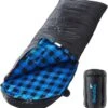 Skandika Dundee Flannel-L Slaapzak – Mummmieslaapzakken – Slaapzakken Volwassen - Maat M – Unisex - Katoen, Luxe Kwaliteit, Dubbele Slaapzak, 3 Seizoenen, Tot -20°C - 220 X 80 Cm - Outdoor Kampeerslaapzak – Ritssluiting Links - Zwart/blauw -Buiten Kamperen 1151x1200 2