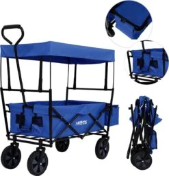 AREBOS Handwagen Vouwbare Dak Handwagen Vouwbare Trolley Uitrustingswagen Blauw -Buiten Kamperen 1155x1200 1