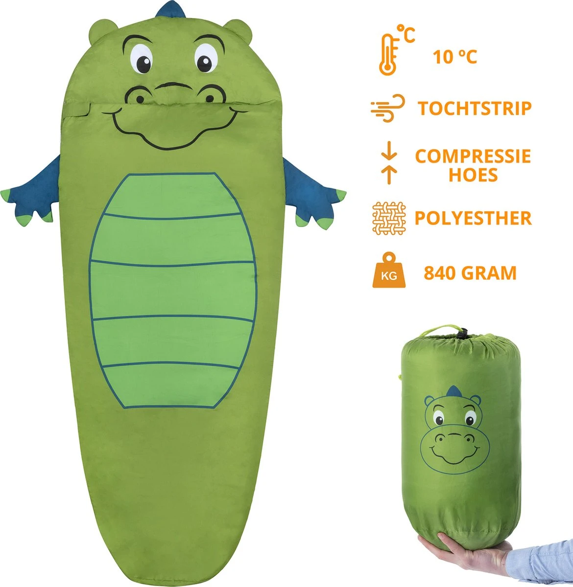 Dutch Mountains Kinderslaapzak Nijlpaard - 170 X 70cm Polyester - Zacht Lichtgewicht – Opberghoes 3 Dutch Mountains Kinderslaapzak Nijlpaard - 170 X 70cm Polyester - Zacht Lichtgewicht – Opberghoes