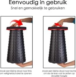 Kampeerkruk - Uitschuifbare Kruk - Rood/Zwart- Tot 120 Kg - Travel Stool - Opvouwbare Campingkruk - Inklapbaar Krukje - Telescopische Kruk - Camping - Outdoor -Buiten Kamperen 1175x1200