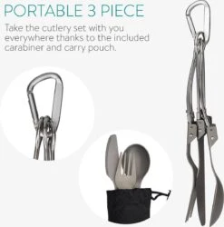 Navaris Campingbestek Van Titanium - Set Met Vork, Mes En Lepel - Inklapbaar - Bestekset Voor Onderweg - Inclusief Karabijnhaak En Bewaarzakje -Buiten Kamperen 1184x1200 5