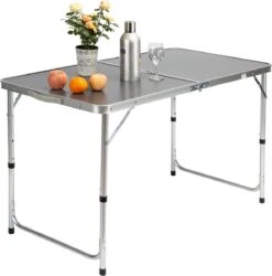 Casaria Campingtafel – Inklapbaar Verstelbaar - 120x60x70 Cm Grijs -Buiten Kamperen 1185x1200 1
