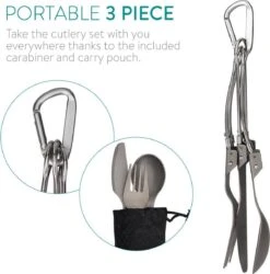Navaris Campingbestek Van Titanium - Set Met Vork, Mes En Lepel - Inklapbaar - Bestekset Voor Onderweg - Inclusief Karabijnhaak En Bewaarzakje -Buiten Kamperen 1185x1200 2