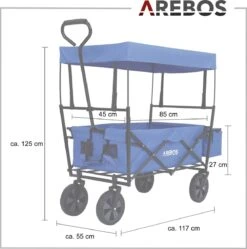 AREBOS Handwagen Vouwbare Dak Handwagen Vouwbare Trolley Uitrustingswagen Blauw -Buiten Kamperen 1188x1200 3
