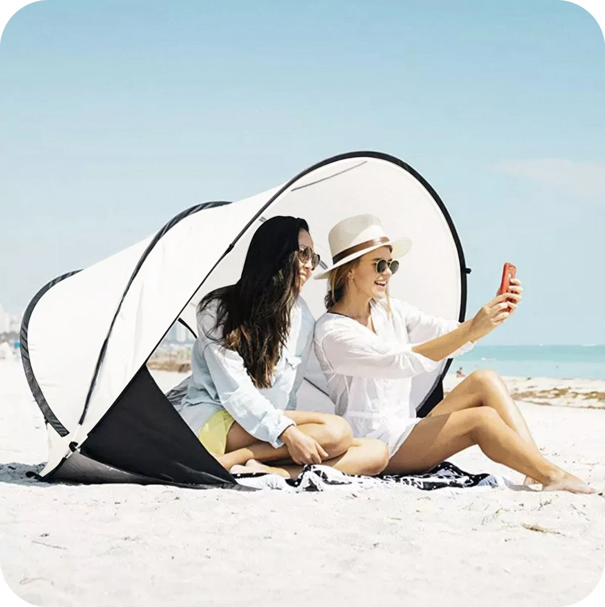 Deryan Luxe Pop Up Strandtent XXL - Anti-UV 50+ - Cream 6 Deryan Luxe Pop Up Strandtent XXL - Anti-UV 50+ - Cream - Afbeelding 4