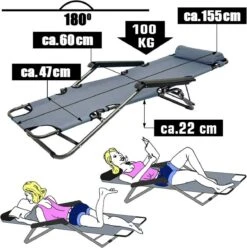 Ligstoel Opvouwbaar 155x60cm - Lichte Ligbed Relaxstoel Tuinstoel Campingstoel Strandstoel -Buiten Kamperen 1196x1200 2