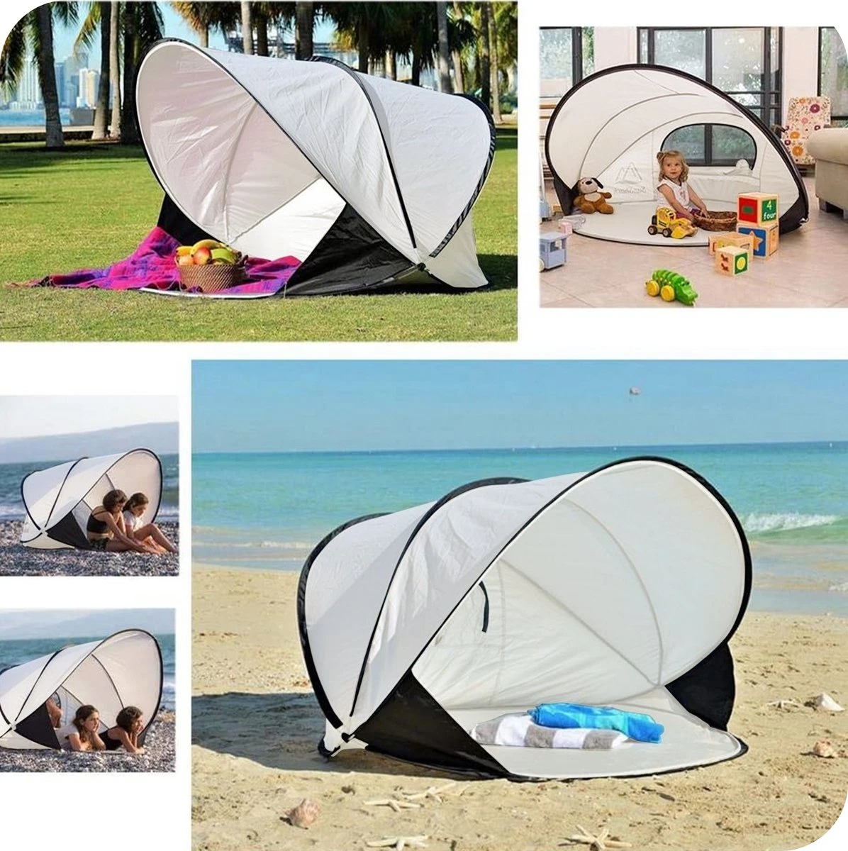 Deryan Luxe Pop Up Strandtent XXL - Anti-UV 50+ - Cream 5 Deryan Luxe Pop Up Strandtent XXL - Anti-UV 50+ - Cream - Afbeelding 3