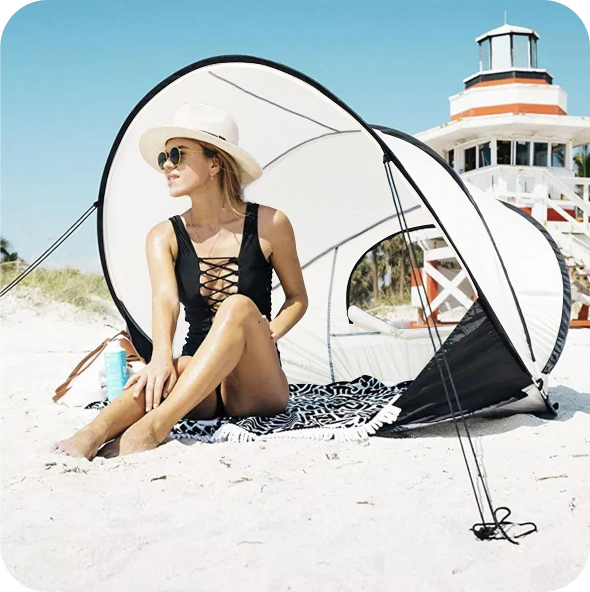 Deryan Luxe Pop Up Strandtent XXL - Anti-UV 50+ - Cream 7 Deryan Luxe Pop Up Strandtent XXL - Anti-UV 50+ - Cream - Afbeelding 5