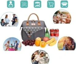 HN® Lunchtas Grijs Pijlen, Geïsoleerde Koeltas, Lekvrij, Extra Grote Opening Voor De Lunch Box, 25×16,5×26cm Design Heren En Dames -Buiten Kamperen 1200x1022