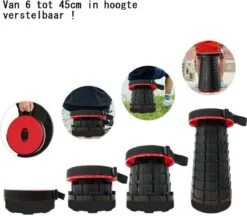 Kampeerkruk - Uitschuifbare Kruk - Rood/Zwart- Tot 120 Kg - Travel Stool - Opvouwbare Campingkruk - Inklapbaar Krukje - Telescopische Kruk - Camping - Outdoor -Buiten Kamperen 1200x1051