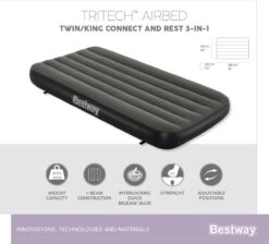 Bestway 3-in-1 Luchtbed - Connect - Zwart - 188x99cm - PVC/Polyester - Single, Double Single En Twin Opblaasbed - Tritech Materiaal - I-Beam Constructie -Buiten Kamperen 1200x1090 2