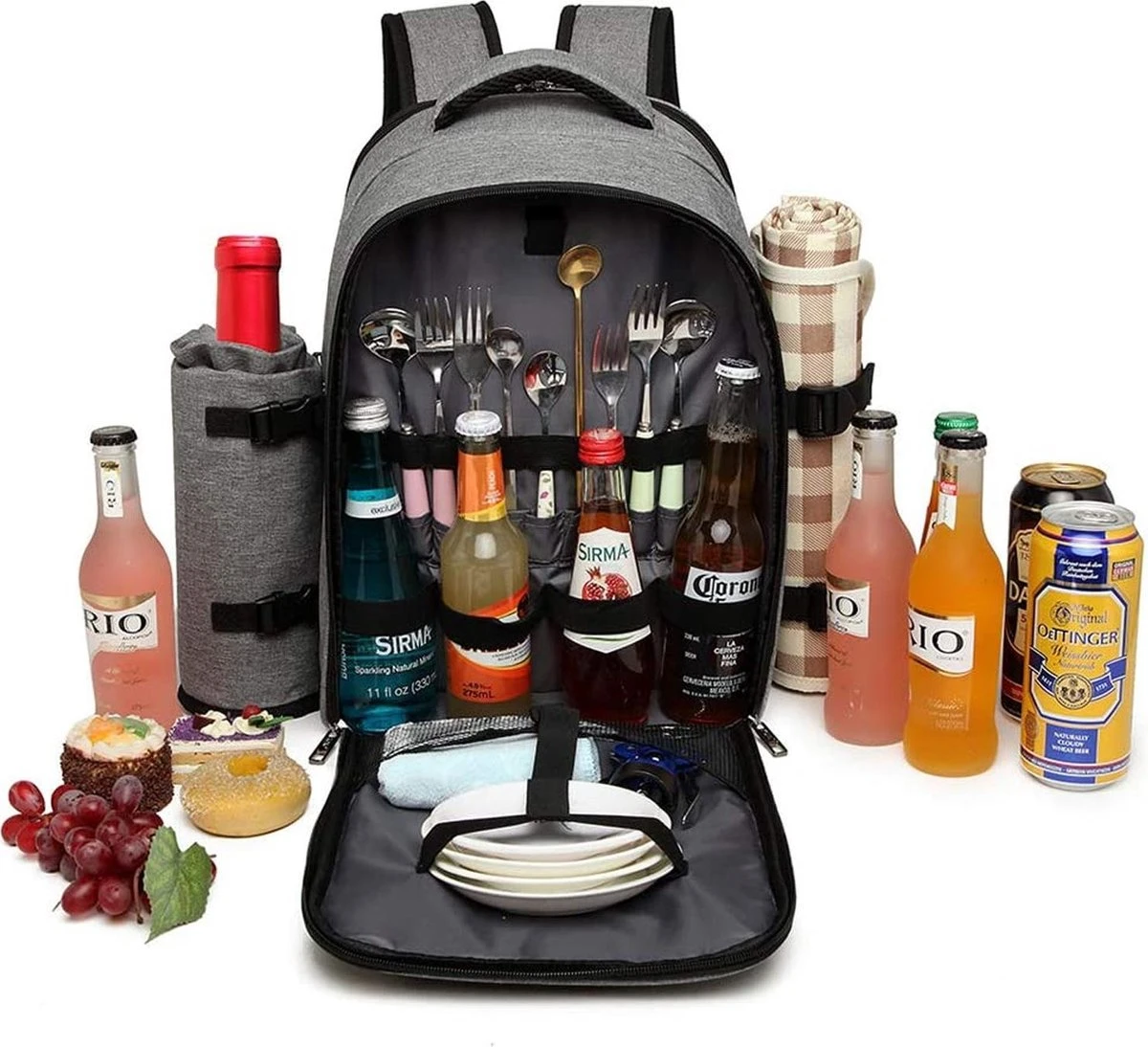 Kono Koeltas - Koelrugzak - Picknick - Picknicktas Met Flessenhouder - Koelrugtas Met Picknickkleed - Grijs (E6915 GY) 4 Kono Koeltas - Koelrugzak - Picknick - Picknicktas Met Flessenhouder - Koelrugtas Met Picknickkleed - Grijs (E6915 GY) - Afbeelding 2