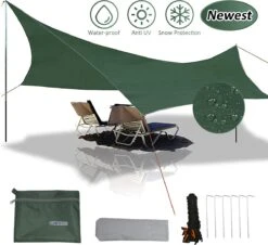 Merkloos BRGOOD Tarps - Shelter - Rechthoek - 240*220cm - Waterdicht - Met Scheerlijnen En Haringen - Geen Stokken - Voor Kamperen - Groen -Buiten Kamperen 1200x1098 3