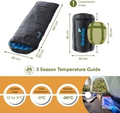 Skandika Dundee Flannel-L Slaapzak – Mummmieslaapzakken – Slaapzakken Volwassen - Maat M – Unisex - Katoen, Luxe Kwaliteit, Dubbele Slaapzak, 3 Seizoenen, Tot -20°C - 220 X 80 Cm - Outdoor Kampeerslaapzak – Ritssluiting Links - Zwart/blauw -Buiten Kamperen 1200x1128