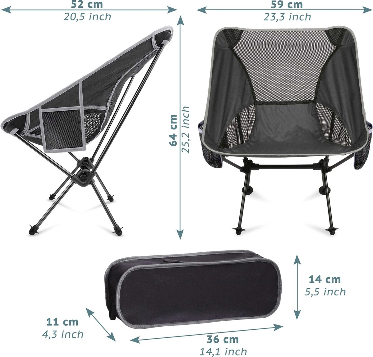 Smartpeas Camping Stoel Van Stevig 600D Polyester En Aluminium - Lichtgewicht En Opvouwbaar - Camping Gadget Inclusief Zijzakken +Plus: Strandmat & Draagtas 8 Smartpeas Camping Stoel Van Stevig 600D Polyester En Aluminium - Lichtgewicht En Opvouwbaar - Camping Gadget Inclusief Zijzakken +Plus: Strandmat & Draagtas - Afbeelding 6
