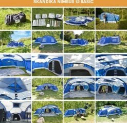 Skandika Nimbus Sleeper 12 Tent – Koepeltenten – 12 Persoons Familietent - Campingtent – Muggengaas – Sleeper Technology (3 Extra Donkere Slaapcabines) – 760 X 630 X 215 Cm (LxBxH) – 5000 Mm Waterkolom – Camping, Tuin – Kamperen – Blauw/wit -Buiten Kamperen 1200x1162 5
