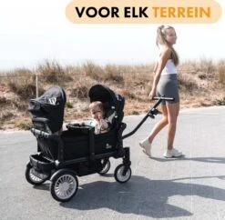Deryan Luxe Sandy Bolderkar - Duo Buggy - Tandem Buggy - Opvouwbaar - Inklapbare Bolderwagen - Duo Kinderwagen - Zwart -Buiten Kamperen 1200x1176 7
