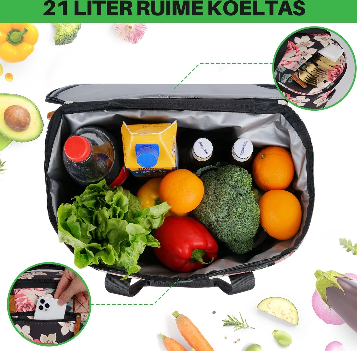 Brisby 4 Laags Geïsoleerde Koeltas - Boodschappentas 21 Liter - Bloemetjes 5 Brisby 4 Laags Geïsoleerde Koeltas - Boodschappentas 21 Liter - Bloemetjes - Afbeelding 3