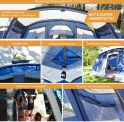 Skandika Nimbus Sleeper 12 Tent – Koepeltenten – 12 Persoons Familietent - Campingtent – Muggengaas – Sleeper Technology (3 Extra Donkere Slaapcabines) – 760 X 630 X 215 Cm (LxBxH) – 5000 Mm Waterkolom – Camping, Tuin – Kamperen – Blauw/wit -Buiten Kamperen 1200x1182 12