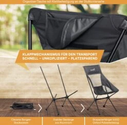 Skandika Campingstoel Compact – Campingstoelen - Campingstoel Tot 150 Kg Belastbaar - Kampeerstoel, Visstoel, Kleine Pakmaat, Opvouwbaar, Stabiel, Licht, Comfortabel Gepolsterd – Draagtas Meegeleverd - Vouwstoel – Zwart -Buiten Kamperen 1200x1184 1