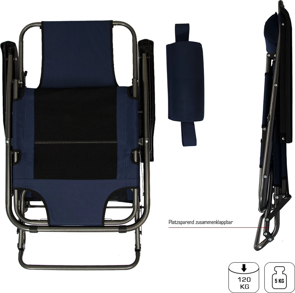 Ligstoel 180x60cm - Opvouwbaar Campingstoel Ligbed Strandstoel Tuinstoel Vouwligstoel Blauw 11 Ligstoel 180x60cm - Opvouwbaar Campingstoel Ligbed Strandstoel Tuinstoel Vouwligstoel Blauw - Afbeelding 9