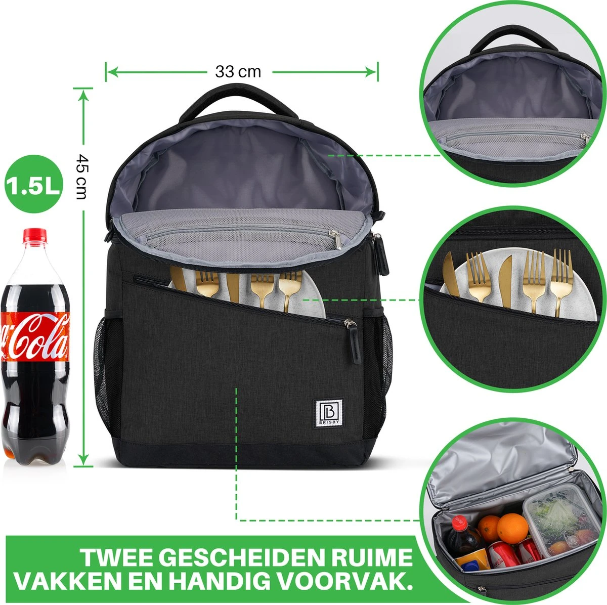 Brisby 4 Laags Geïsoleerde Koeltas Rugzak - 25 Liter - Met Handige Vakken Voor Bestek En Essentials - Waterafstotend Materiaal - Zwart 6 Brisby 4 Laags Geïsoleerde Koeltas Rugzak - 25 Liter - Met Handige Vakken Voor Bestek En Essentials - Waterafstotend Materiaal - Zwart - Afbeelding 4