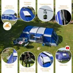 Skandika Montana 8 Sleeper Tent – Tunneltent – 8 Persoons Familietent - Campingtent – Sleeper Technology (2 Tot 4 Extra Donkere Slaapcabines) – Ingenaaide Tentvloer - Muggengaas – 700 X 310 X 200 Cm (LxBxH) – 5000mm Waterkolom – Kamperen – Blauw/wit -Buiten Kamperen 1200x1199 5