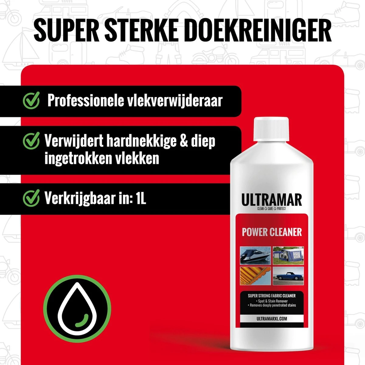 Ultramar - Power Cleaner 1L - Tentdoekreiniger Voor Bootkap, Tent, Cabriodak 5 Ultramar - Power Cleaner 1L - Tentdoekreiniger Voor Bootkap, Tent, Cabriodak - Afbeelding 3