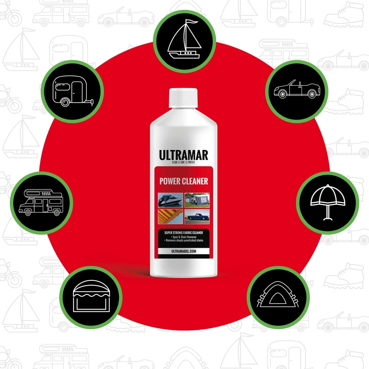 Ultramar - Power Cleaner 1L - Tentdoekreiniger Voor Bootkap, Tent, Cabriodak 6 Ultramar - Power Cleaner 1L - Tentdoekreiniger Voor Bootkap, Tent, Cabriodak - Afbeelding 4