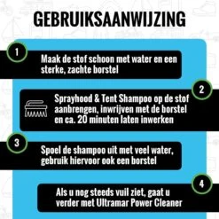 Ultramar - Sprayhood & Tent Shampoo - 1L - Tentdoekreiniger - Voor Bootkap, Tent, Cabriodak, Zonwering - Tentonderhoud - Bootonderhoud - Schoonmaakmiddel -Buiten Kamperen 1200x1200 1049