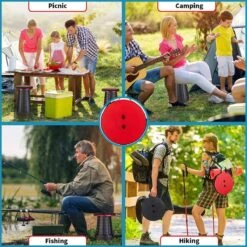 Kampeerkruk - Uitschuifbare Kruk - Rood/Zwart- Tot 120 Kg - Travel Stool - Opvouwbare Campingkruk - Inklapbaar Krukje - Telescopische Kruk - Camping - Outdoor -Buiten Kamperen 1200x1200 217