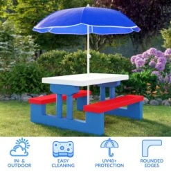 Merkloos Kinder Picknicktafel Met Parasol - Blauw -Buiten Kamperen 1200x1200 232