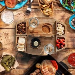 Merkloos Houten Outdoor Wijntafel Draagbare Houten Picknicktafel Mini Campingtafels Met Wijnglas Houder Voor Tuin Outdoor Camping Picknick Strand - Plataan Hout - Wijn -Buiten Kamperen 1200x1200 280