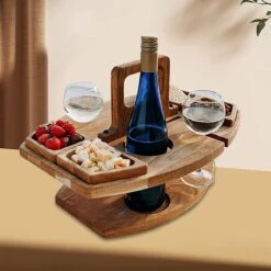 Merkloos Houten Outdoor Wijntafel Draagbare Houten Picknicktafel Mini Campingtafels Met Wijnglas Houder Voor Tuin Outdoor Camping Picknick Strand - Plataan Hout - Wijn -Buiten Kamperen 1200x1200 282