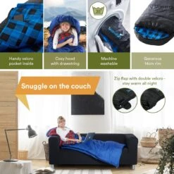 Skandika Dundee Flannel-L Slaapzak – Mummmieslaapzakken – Slaapzakken Volwassen - Maat M – Unisex - Katoen, Luxe Kwaliteit, Dubbele Slaapzak, 3 Seizoenen, Tot -20°C - 220 X 80 Cm - Outdoor Kampeerslaapzak – Ritssluiting Links - Zwart/blauw -Buiten Kamperen 1200x1200 439