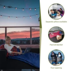 Skandika Dundee Flannel-L Slaapzak – Mummmieslaapzakken – Slaapzakken Volwassen - Maat M – Unisex - Katoen, Luxe Kwaliteit, Dubbele Slaapzak, 3 Seizoenen, Tot -20°C - 220 X 80 Cm - Outdoor Kampeerslaapzak – Ritssluiting Links - Zwart/blauw -Buiten Kamperen 1200x1200 440