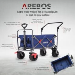 AREBOS Handkar | Transportwagen | Apparatuurwagen | Opvouwbaar | Duwstang| Blauw -Buiten Kamperen 1200x1200 523