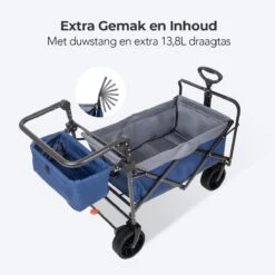 LifeGoods Bolderkar - Opvouwbaar - Tot 120KG - 103L - Extra Draagtas En Duwstang - Wasbaar Polyester - 98x45cm - Blauw/Grijs -Buiten Kamperen 1200x1200 557