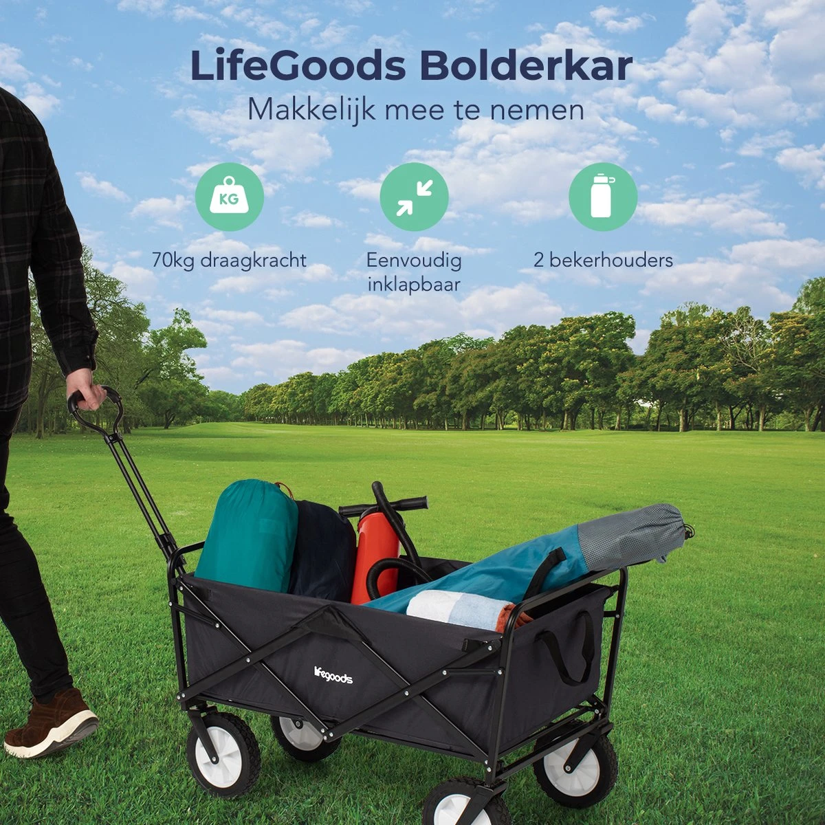 LifeGoods Bolderkar - Opvouwbaar - Draaibare Wielen - 2 Standen - 70KG Draagkracht - Zwart 4 LifeGoods Bolderkar - Opvouwbaar - Draaibare Wielen - 2 Standen - 70KG Draagkracht - Zwart - Afbeelding 2