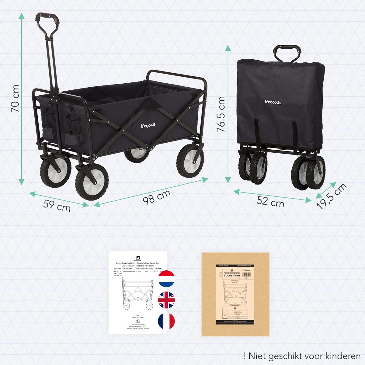 LifeGoods Bolderkar - Opvouwbaar - Draaibare Wielen - 2 Standen - 70KG Draagkracht - Zwart 9 LifeGoods Bolderkar - Opvouwbaar - Draaibare Wielen - 2 Standen - 70KG Draagkracht - Zwart - Afbeelding 7