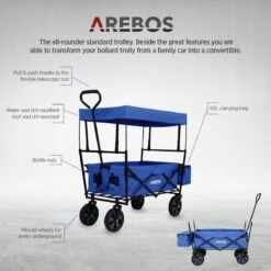 AREBOS Handwagen Vouwbare Dak Handwagen Vouwbare Trolley Uitrustingswagen Blauw -Buiten Kamperen 1200x1200 636