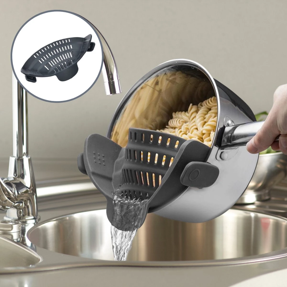 SensaHome- Siliconen Vergiet - Keuken Afgietdeksel - Afgiethulp - Siliconen - BPA Vrij - Grijs 5 SensaHome- Siliconen Vergiet - Keuken Afgietdeksel - Afgiethulp - Siliconen - BPA Vrij - Grijs - Afbeelding 3