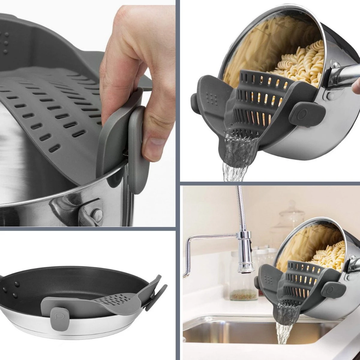 SensaHome- Siliconen Vergiet - Keuken Afgietdeksel - Afgiethulp - Siliconen - BPA Vrij - Grijs 7 SensaHome- Siliconen Vergiet - Keuken Afgietdeksel - Afgiethulp - Siliconen - BPA Vrij - Grijs - Afbeelding 5