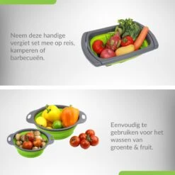 Buxibo - 3-Delige Keuken Vergiet Set Inklapbaar Groen/Grijs -Buiten Kamperen 1200x1200 720