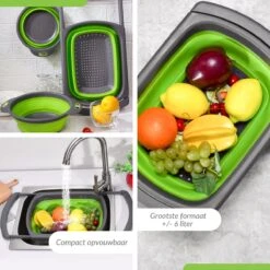 Buxibo - 3-Delige Keuken Vergiet Set Inklapbaar Groen/Grijs -Buiten Kamperen 1200x1200 721